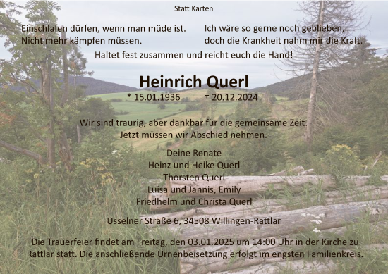 Traueranzeige von Heinrich Querl von WLZ