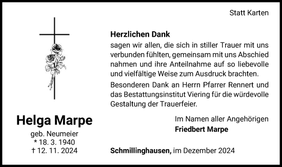 Traueranzeige von Helga Marpe von WLZ