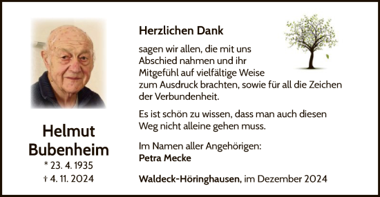 Traueranzeige von Helmut Bubenheim von WLZ