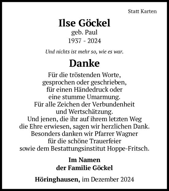 Traueranzeige von Ilse Göckel von WLZ