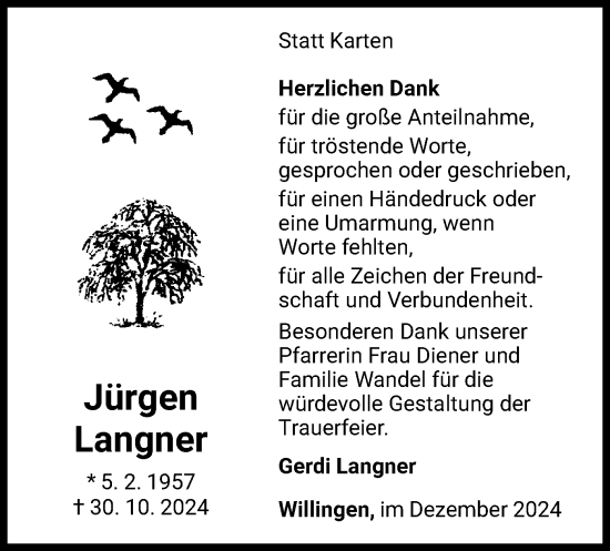 Traueranzeige von Jürgen Langner von WLZ