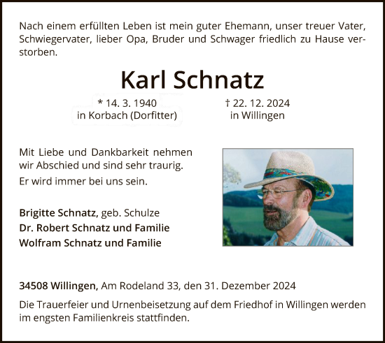 Traueranzeige von Karl Schnatz von WLZ