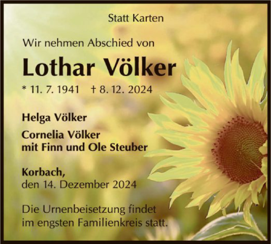 Traueranzeige von Lothar Völker von WLZ