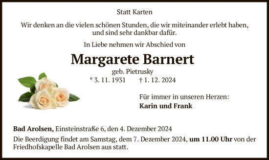 Traueranzeige von Margarete Barnert von WLZ