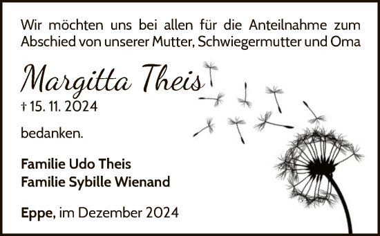 Traueranzeige von Margitta Theis von WLZ