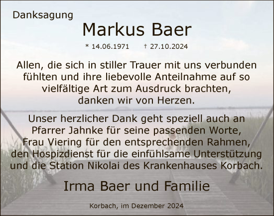 Traueranzeige von Markus Baer von WLZ