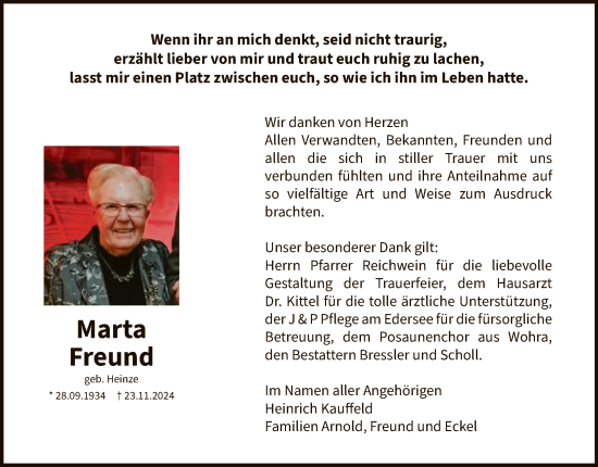 Traueranzeige von Marta Freund von WLZ