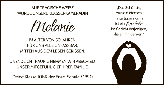 Traueranzeige von Melanie  von WLZ