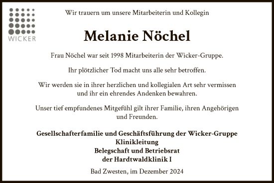 Traueranzeige von Melanie Nöchel von WLZHNA