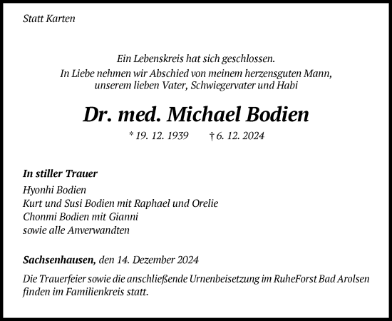 Traueranzeige von Michael Bodien von WLZ