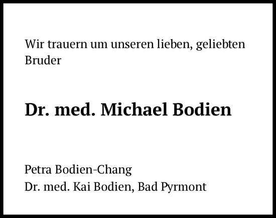 Traueranzeige von Michael Bodien von WLZ