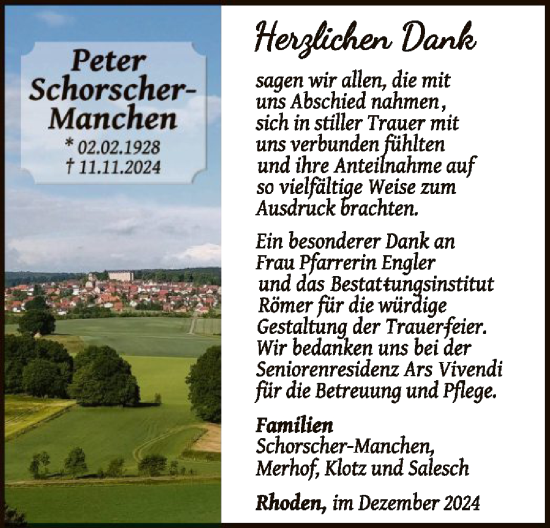 Traueranzeige von Peter  Schorscher-Manchen von WLZ