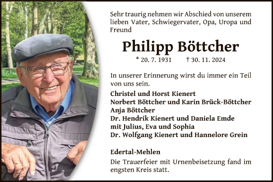 Traueranzeige von Philipp Böttcher von WLZ