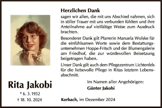 Traueranzeige von Rita Jakobi von WLZ