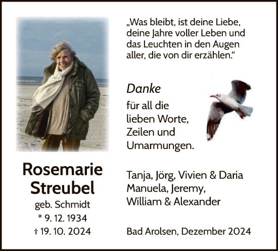 Traueranzeige von Rosemarie Streubel von WLZ