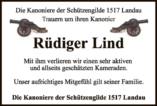 Traueranzeige von Rüdiger Lind von WLZ