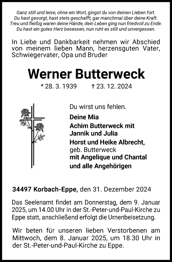 Traueranzeige von Werner Butterweck von WLZ