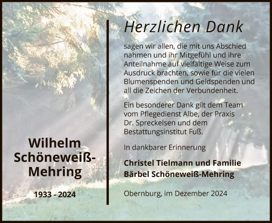 Traueranzeige von Wilhelm Schöneweiß-Mehring von WLZ