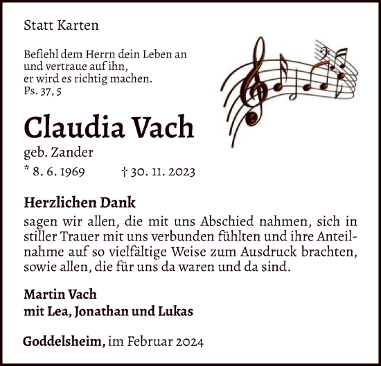 Traueranzeige von Claudia Vach von WLZ