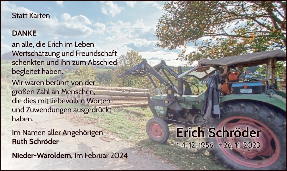  Traueranzeige für Erich Schröder vom 03.02.2024 aus WLZ