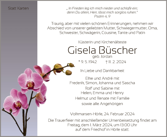 Traueranzeige von Gisela Büscher von WLZHNA