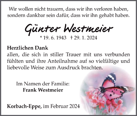 Traueranzeige von Günter Westmeier von WLZ