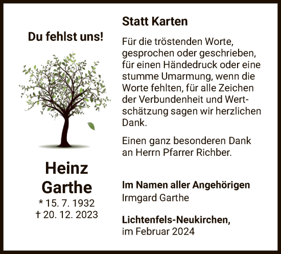 Traueranzeige von Heinz Garthe von WLZ