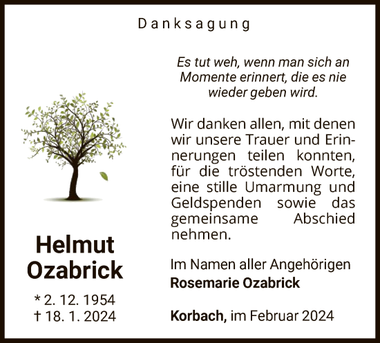 Traueranzeige von Helmut Ozabrick von WLZ