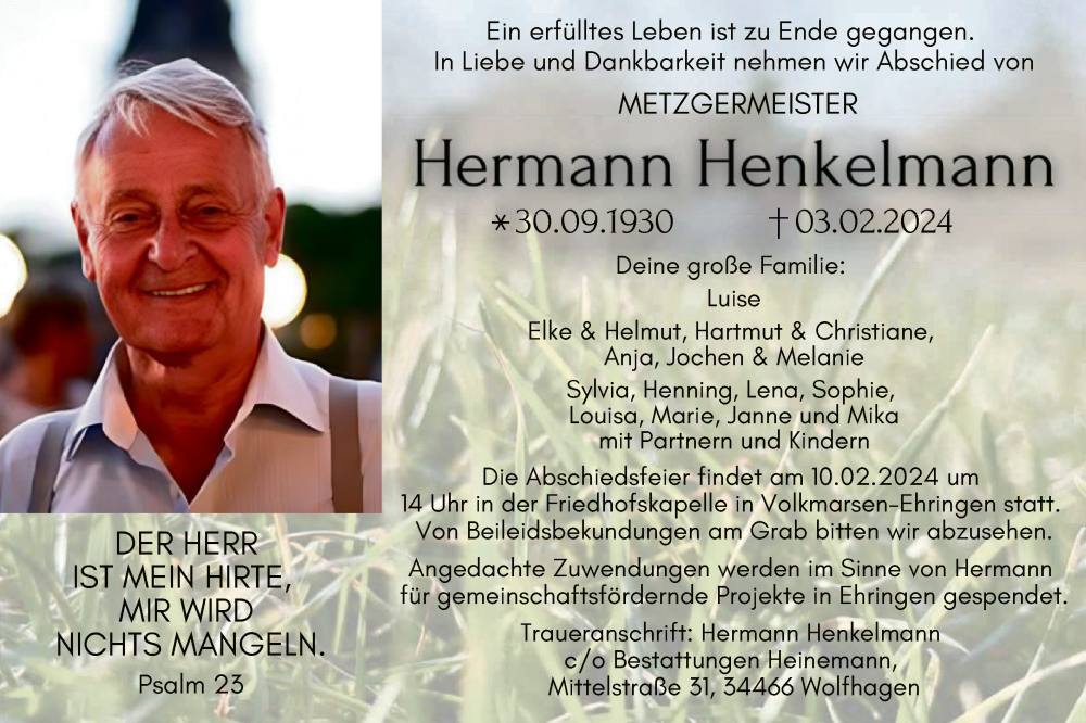  Traueranzeige für Hermann Henkelmann vom 07.02.2024 aus HNAHNAHNAHNAWLZ