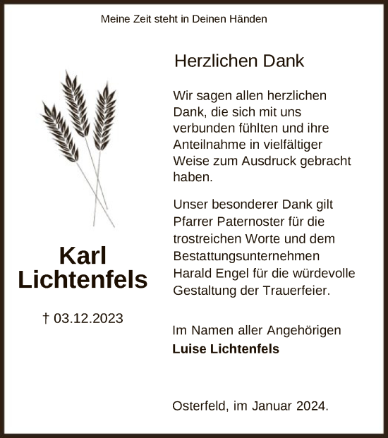 Traueranzeige von Karl Lichtenfels von HNAWLZ