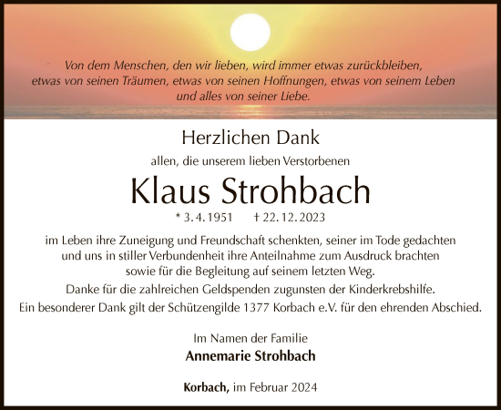 Traueranzeige von Klaus Strohbach von WLZ