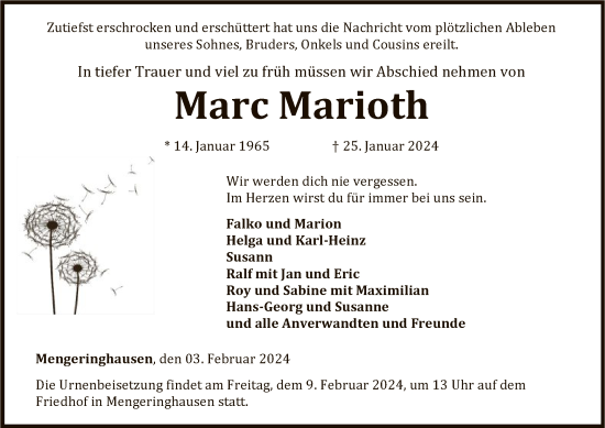 Traueranzeige von Marc Marioth von WLZ