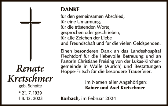 Traueranzeige von Renate Kretschmer von WLZ