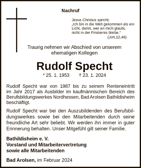 Traueranzeige von Rudolf Specht von WLZ