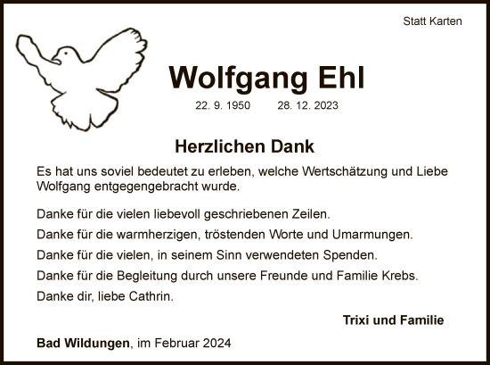 Traueranzeige von Wolfgang Ehl von WLZ