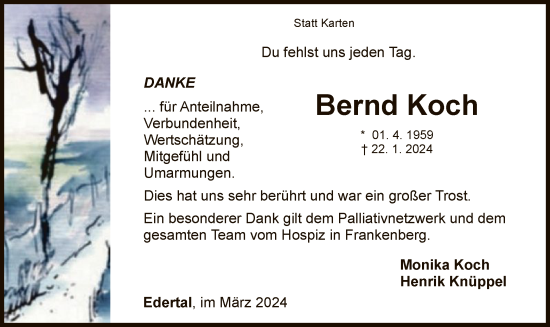 Traueranzeige von Bernd Koch von WLZ