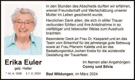 Traueranzeige von Erika Euler von WLZ