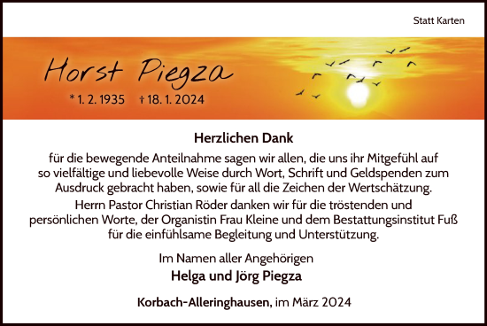 Traueranzeige von Horst Piegza von WLZ