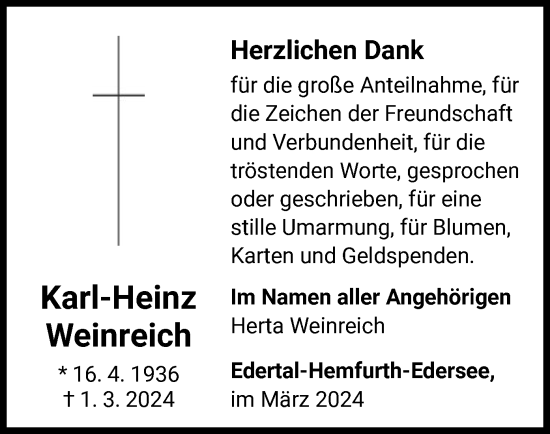 Traueranzeige von Karl-Heinz Weinreich von WLZ