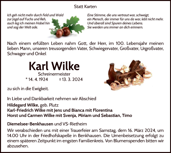 Traueranzeige von Karl Wilke von WLZ