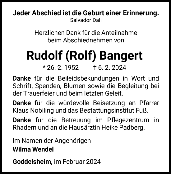 Traueranzeige von Rudolf Bangert von WLZ