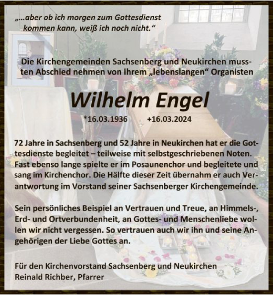 Traueranzeige von Wilhelm Engel von WLZ