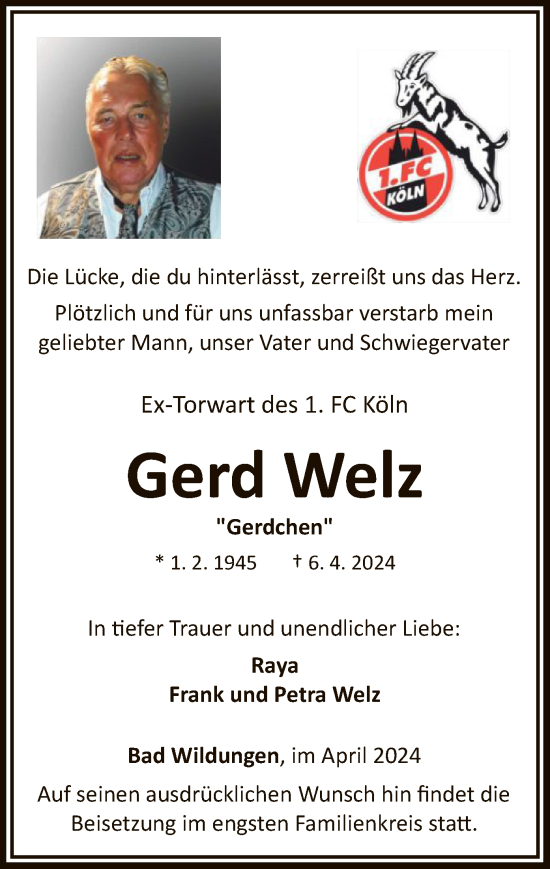 Traueranzeige von Gerd Welz von WLZ