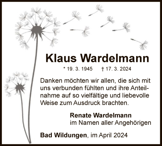 Traueranzeige von Klaus Wardelmann von WLZ