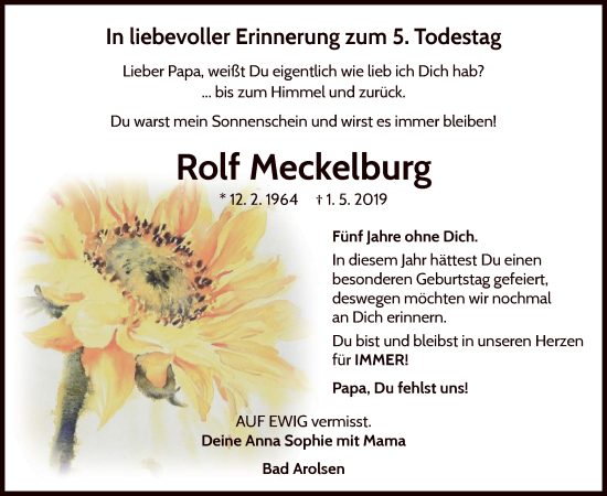 Traueranzeige von Rolf Meckelburg von WLZ