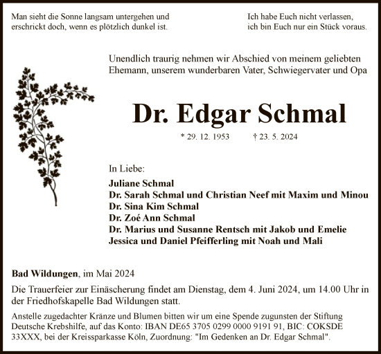 Traueranzeige von Edgar Schmal von WLZ