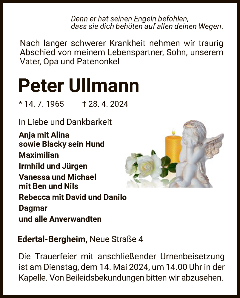  Traueranzeige für Peter Ullmann vom 04.05.2024 aus WLZ