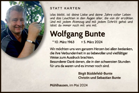 Traueranzeige von Wolfgang Bunte von WLZ