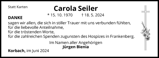 Traueranzeige von Carola Seiler von WLZ