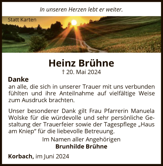 Traueranzeige von Heinz Brühne von WLZ